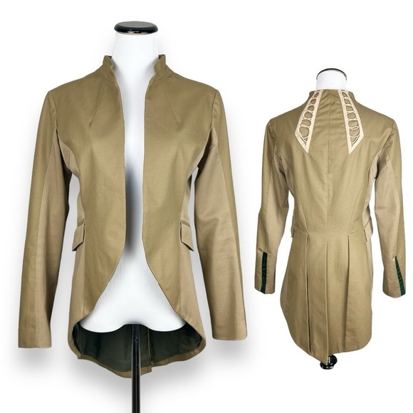 Rag & Bone Tan Open Front Tailcoat Blazer Jacket w/ Back Lace Detail - Size 2 - Picture 1 of 14